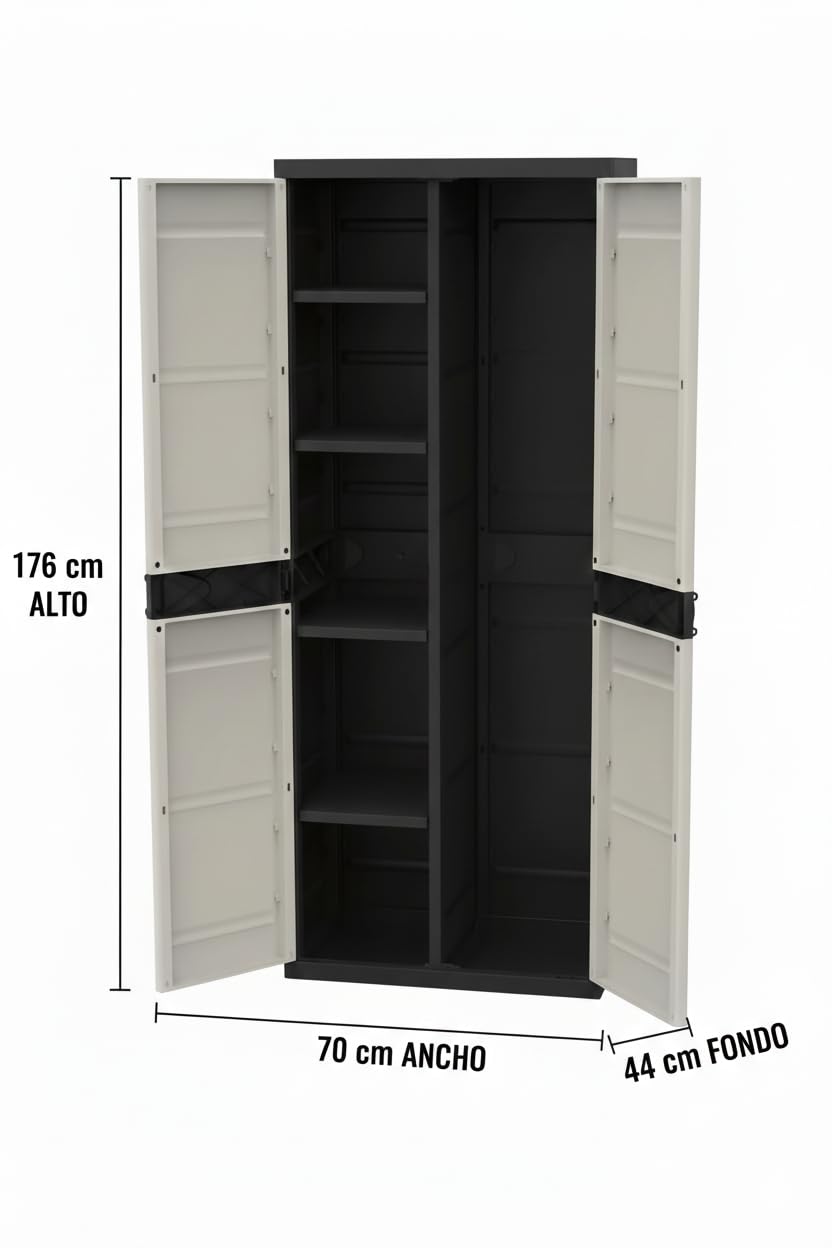 Recamania Armario Escobero Titanium – Mueble Auxiliar con 2 Puertas y Estantes Regulables, 70 x 44 x 176 cm — view 2