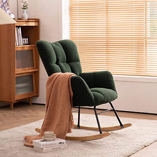 Krinana Teddy Fabric Nursery Rocking Chair, Rocker Armchair With Solid Wood Legs, Glider Chair Nursery With High Backrest For Living Room Apartment (Teddy Fabric,Green) #TOP2