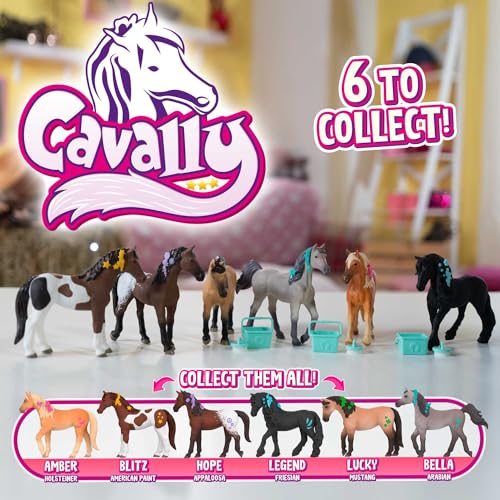 Cavally Box Set Bella - Pferde Spielzeug zum Sammeln, realistische Pferdefigur mit Zubehör & Spezialeffekten, Araber-Pferd Spielzeug Mädchen