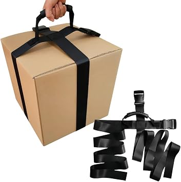 Box Carrying Strap with Handle,Adjustable Belt, Cross Style Carry Straps, Lift, Carry, and Secure Boxes, Luggage, Groceries, and Heavy Objects Safely and Efficiently, Black
