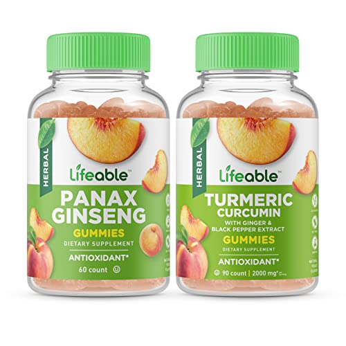 Lifeable Panax Ginseng + Turmeric Curcumin, Gummies Bundle - Great Tasting, Vitamin Supplement, Gluten Free, Gmo Free, Chewable Gummy #TOP5