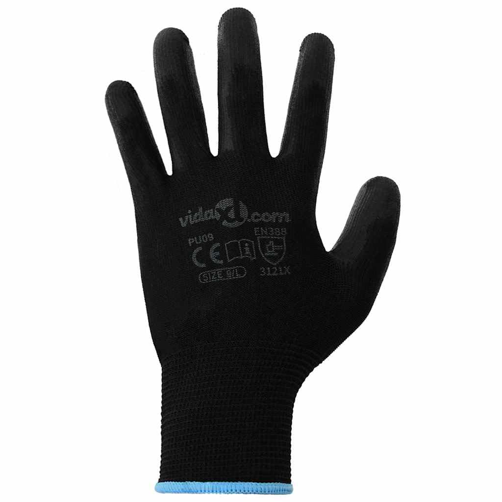 Arbeitshandschuhe Schwarz Größe 9 aus Polyester 24 Paare Schutzhandschuhe für Werkstatt Garten Bau Montage mit atmungsaktivem, rutschfestem, verschleißfestem Material und sicherem Grip