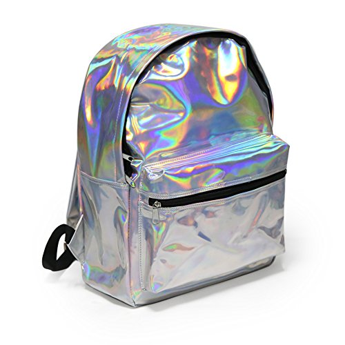 Zicac Girl's Sliver Holographic Laser Leather Backpack Travel Casual Daypack (Silver)