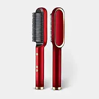 Escova Pente Alisadora 5 em 1 Iônica Bivolt (110V/220V) | Seca, Alisa, Modela e Hidrata Profissionalmente | Cerâmica com 5 Temperaturas e Anti-Frizz. (Vermelho)