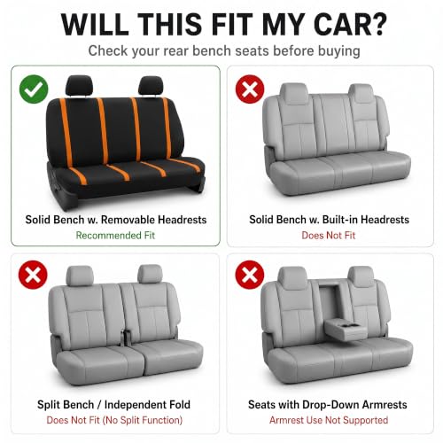 Image of FH Group Car Seat Covers Rear Set Cloth - Car Seat Covers with Removable Headrest,Universal Fit,Automotive SeatCovers,Washable Car SeatCover for SUV,Sedan,Van Orange