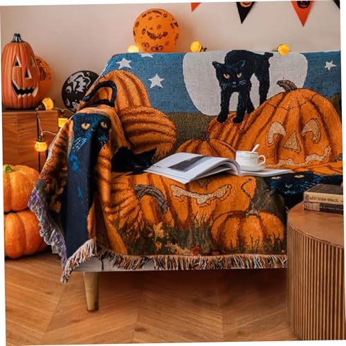Manta de Halloween de algodón con borlas para decorar el sofá de casa 3