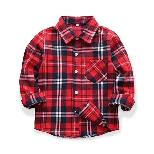 Image of OCHENTA Men's & Boys Flannel Shirts Button Down Long Sleeve Plaid Shirt Family Matching Outfits
