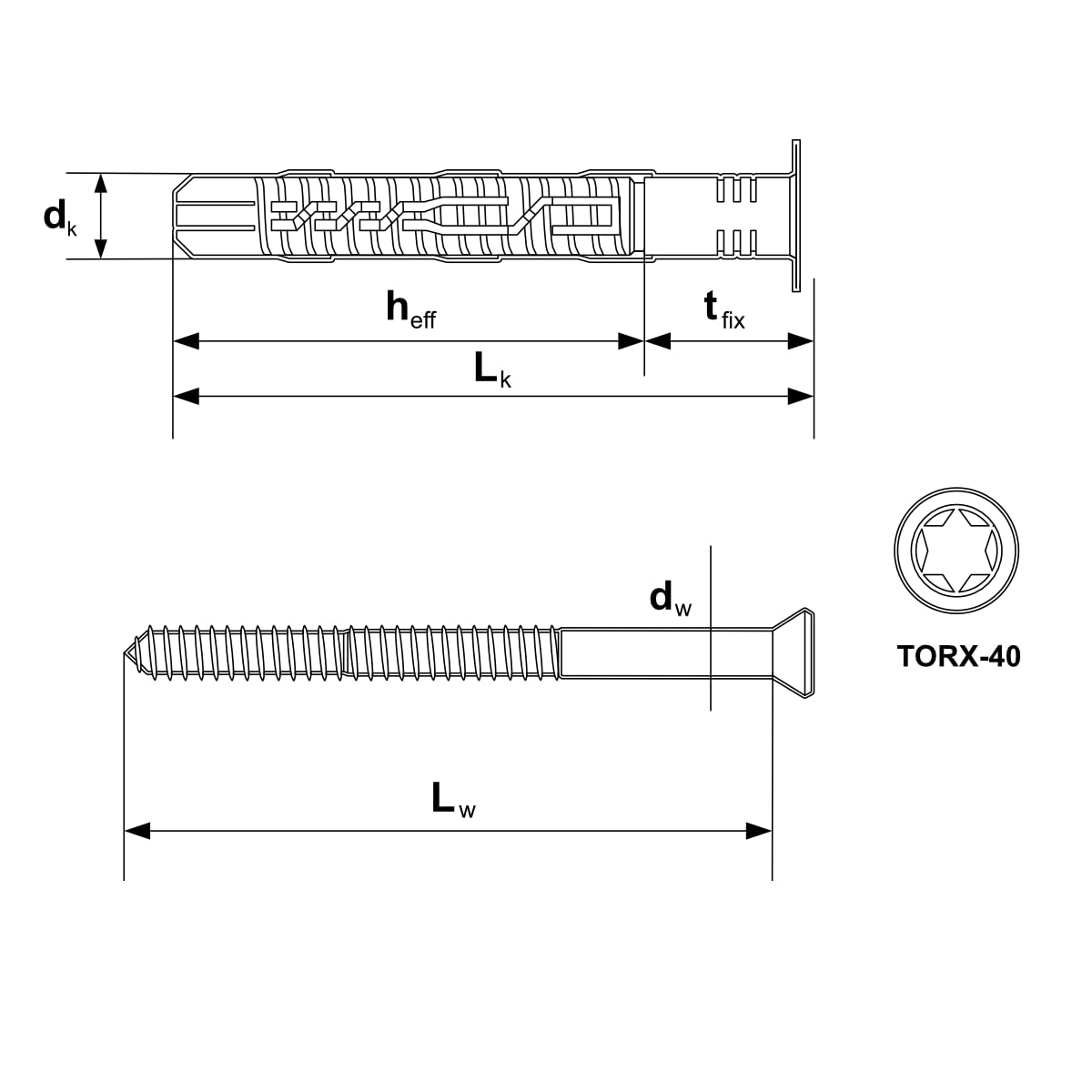 KPS-FAST Rahmendübel Senkkopfschraube Fensterrahmendübel Spreizdübel Kragen ETA (25 Stück Ø 10x230 mm)