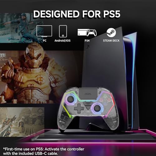 Image of ASRVA Wireless Controller for PS5 /PS5 Pro /PC, Hall Effect Joysticks & Triggers (No Drift), 2 Back Buttons, RGB, Translucent Design, Dual-Mode, Compatible with iOS /Android