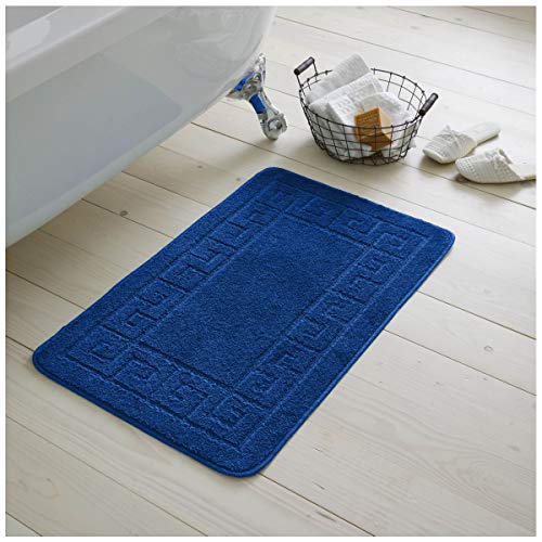 GAVENO CAVAILIA Ultra Plush 2 Piece Greek Bath Mat Anti Slip Pedestal Set, Extra Absorbent 100% Polypropylene Bathroom Toilet Rug, Regular (50x80, 50x40 cm), Royal Blue