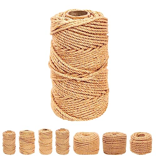 Swpeet Ficelle de jute naturelle tressée de 6 mm x 100 m, longue ficelle pour emballage, jardinage, crochet, parfait pour les loisirs créatifs, les travaux manuels, les projets d'artisanat,