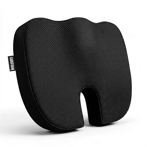 Image of CareFoam Orthopedic Memory Foam Seat Cushion for Tailbone Pain Relief | Coccyx Cushion for Office Chair, Car Seat & Wheelchair | Sciatica, Back Pain & Hip Support | 18 X 14 X 3 Inch
