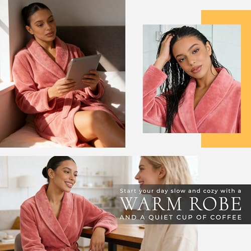 Image of HEARTNICE Womens Fleece Robes, Soft Plush Long Bathrobe, Thick Kimono Robes for Womens, Warm House Coat