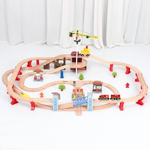 Miniatura 4 de Train Toys - Tren de locomotora a pilas para pista de madera, tren motorizado para niños pequeños con conexión magnética, compatible con Thomas, Rojo