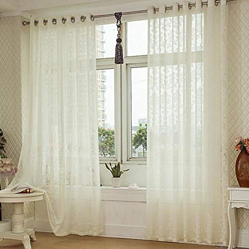 HM&DX Jacquard Tenda Voile Occhielli, 1 Pannello Cotone Lino Tende Drappeggio Colore Puro Tenda Pannello Finestra Salotto -Beige 200x270cm(79x106inch)