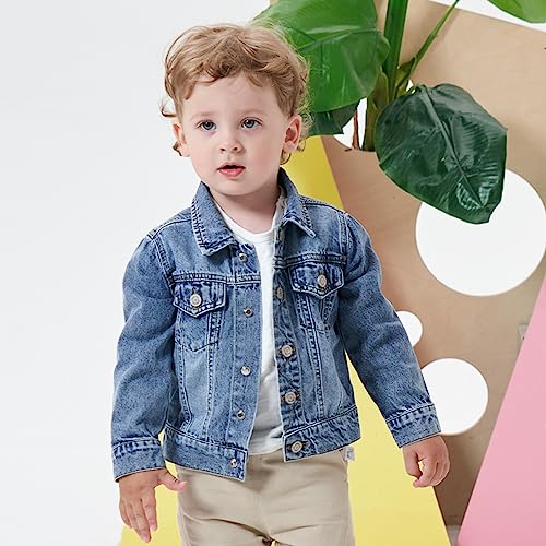 famuka Little Boy Girl White Denim Jacket Unisex Baby Button Down Jeans Coats Cowboy Outerwear (as1, age, 18_months, Blue)