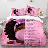 African American Black Girl Duvet Cover Set Queen Size, Black Girl Magic Bedding Set, Cute Little Af