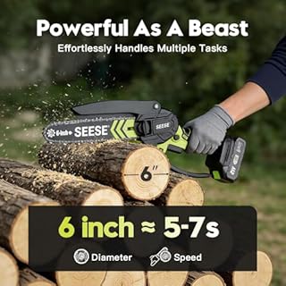 SEESE 6-inch Mini Chainsaw Cordless: Home Garden Electric Chainsaw - 950W Pure Copper Brushless Motor, High Efficiency, Low Noise, 21V Batteries x2, Up to 80-Min Runtime