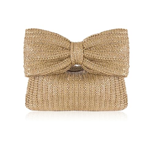Image of Straw Clutch Purses for Women, Straw Handbag Lady with Bow Woven Clutch Bag for Beach Vacation