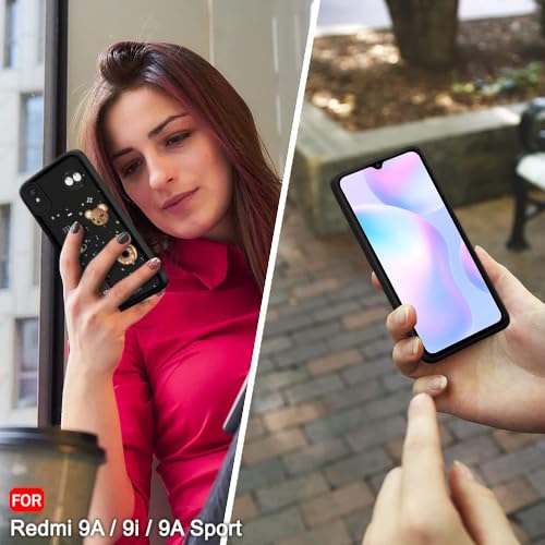 Image of TheGiftKart Back Cover Case for Redmi 9A / Redmi 9A Sport /Redmi 9i / Redmi 9i Sport | Cute Fun Cartoon 3D Bear Coffee Case | Full Camera Protection | Shockproof Back Cover Case (Silicone, Black)