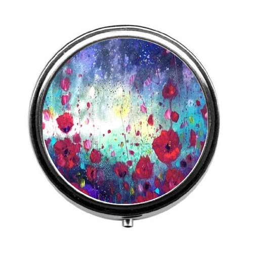 Image of Watercolor Beautiful Flowers Pill Box /Pill Case-Round Pill Box /Case- Three-Compartment Pill Box /Pill Case