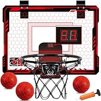 Mini Basketballkorb Indoor mit 7 Farben Lichter fürs Zimmer mit Anzeigetafel Basketballkorb Indoor Kinder Jungen Mädchen 5 6 7 8 9 10 11 12 Blau (Rot)