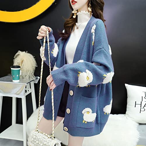 Image of FindThy Women's Kawaii Knitted Cardigan Long Sleeve Button Up Sheep Print Cute Sweater Cardigans