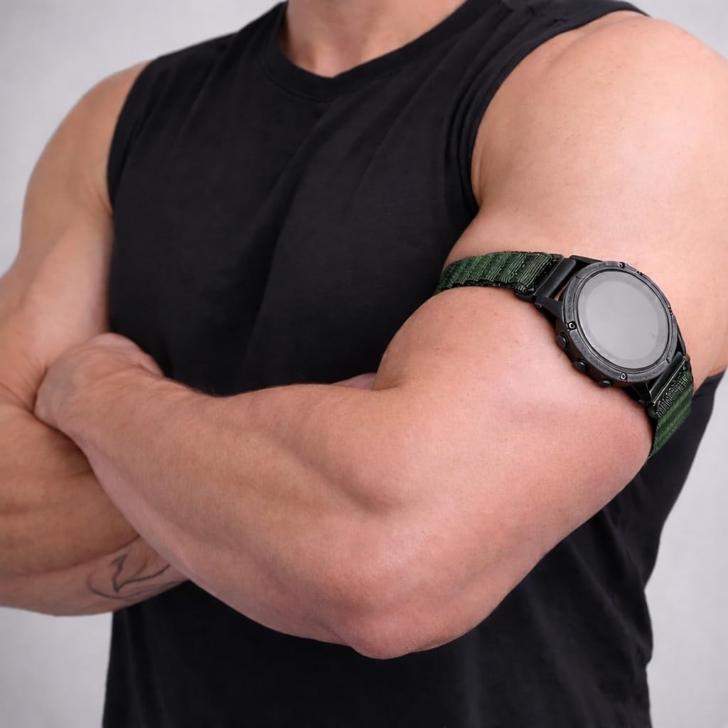 for Garmin Arm or Ankle Watch Band, Nylon Multi-Loop Adjustable Armband Compatible with Garmin QuickFit 20mm 22mm 26mm, Secure Non-Wrist Wear for Running, Walking Pad & Work
