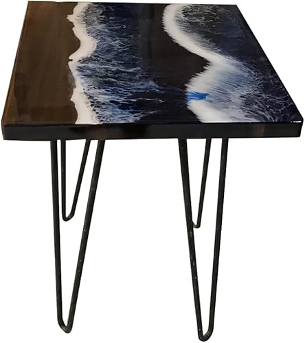 Miniatura 20 de Resina epoxi Decoración de borde natural Mesa de centro de extremo de madera Resina azul Extremo de río Artesanías hechas a mano Mesa Horquilla