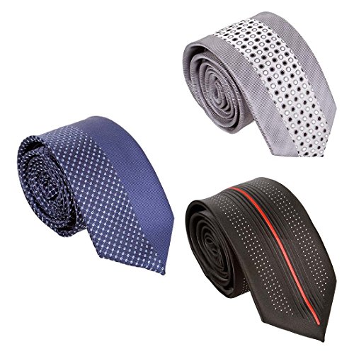 b.m.c BMC Mens 3pc Stylish Mixed Design Split Pattern Skinny Tie Fashion Accessory Set