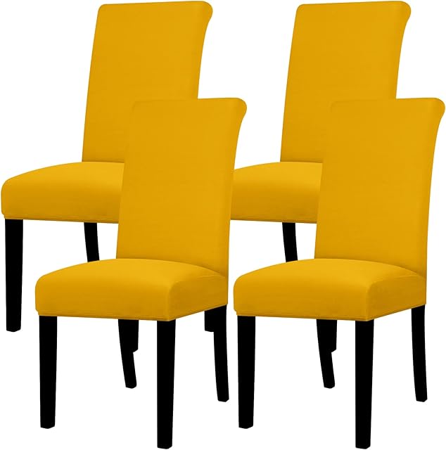 Lellen Dining Chair Covers Set of 4, Stretch Chair Covers Dining Chair Slipcovers Removable Washable Reusable Home & Kitchen Decor Protector Dining Room Chair Covers,Golden