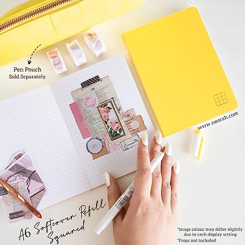 Image of NEORAH -A6 Checked Notebook (Square Ruling) SOFT COVER Organiser REFILL | 110 GSM | 160 pages (Size 14.8 cm x 10.5 cm) Planner Journaling Writing Note Taking Diary,Travellers Journal- Yellow