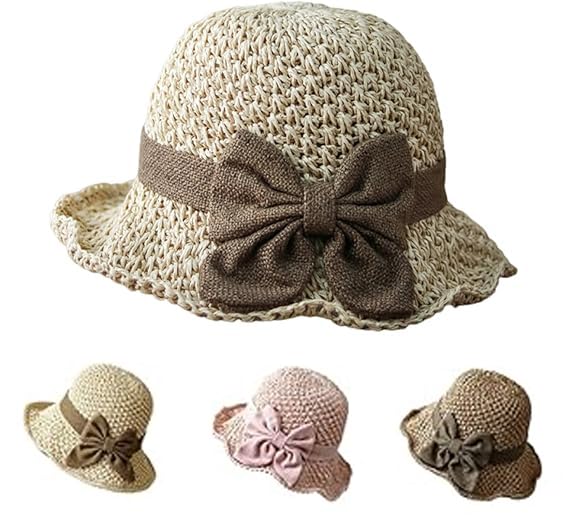 Sombrero de paja tejido elegante con moño para mujer
