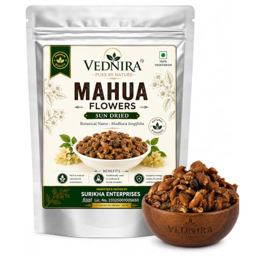 VEDNIRA Dried Mahua Flowers 50g (Sun Dried) | Natural Dry Flower | Organic Forest | Chemical Free Mahua for Traditional Recipes & Herbal Use