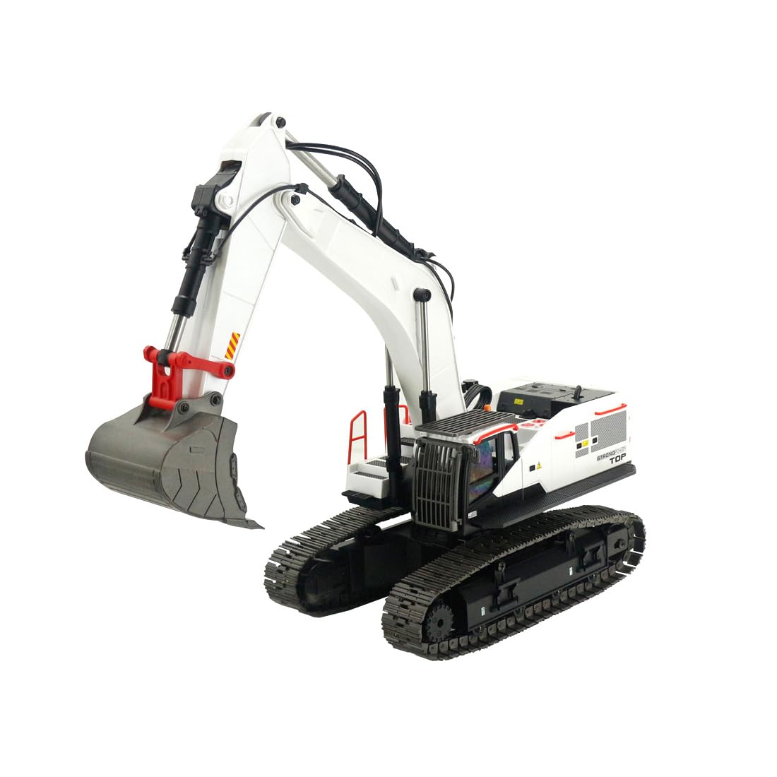 Escavatore RC in lega scala 1/14 con grabber a sfera, artiglio e trapano, telecomando 22CH e luci effetti sonori, regalo per gli amanti dei veicoli da costruzione RC (bianco)