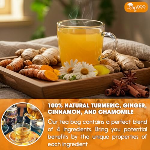Image of TOG999, Turmeric Ginger Cinnamon Tea Bags | 60 Count | Herbal Blend with Turmeric, Ginger, Cinnamon Stick & Chamomile Flowers for Relaxation | Naturally Flavorful, Caffeine-Free | Packed in Paper Box