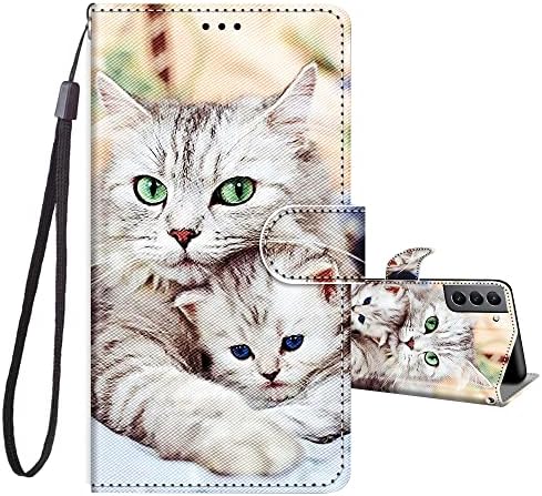 JRIANY For Samsung Galaxy S22 5G Case 6.1-inch, PU Leather Wallet Case with Card Holder Animal Pattern Cute Design Magnetic Shockproof Cover Flip Case Compatible with Samsung S22 5G - Pawprint