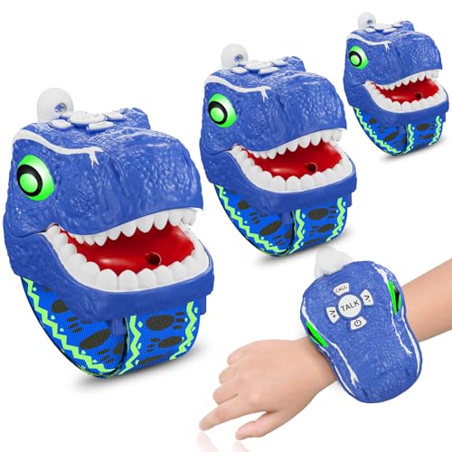 Image of Dinosaur Walkie Talkies for Kids 3 Pack Camping Gear T-Rex Outdoor Toys for Boys Girls Age 3-12 Year Old 3 Channel Long Range Birthday Gifts Easter Christmas Stocking Stuffers Blue