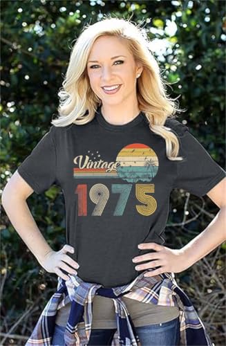 50th Birthday Gift for Women Vintage 1975 Shirts Letter Print Retro Birthday Tops Casual Short Sleeve Tee4