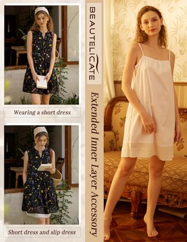 Image of BEAUTELICATE 100% Cotton Full Slip 1920s Vintage Dress Extender With Embroidered Lace