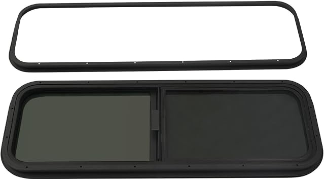 RV Window, 42" W x 12" H RV Horizontal Sliding Windows Universal Black Caravans Camper Window Replacement for RV Camper, Rip-Up, Cargo, Vertical Trailer 42" X 12"