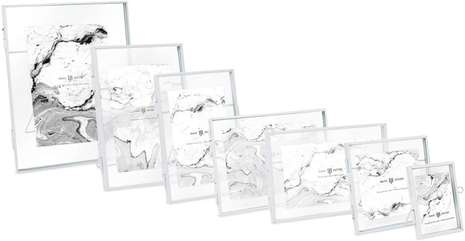 Isaac Jacobs 2x3, White Modern Style Brass and Glass, Pressed Glass, Metal Floating Desk Photo Frame (Vertical), with Locket Closure for Pictures, Art, Mementos & Keepsakes (2x3, White)