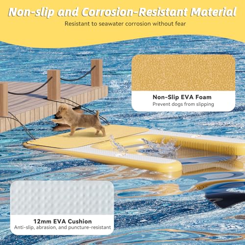 Inflatable Dog Pool Water Boat Ramp Claw-Friendly Dog Safety Ramps with Platform On Water Ladder Steps, Puncture-Resistant Surface Maximum Load 50lbs, Non-Slip EVA Float for Pool, Lake, Dock & Seat