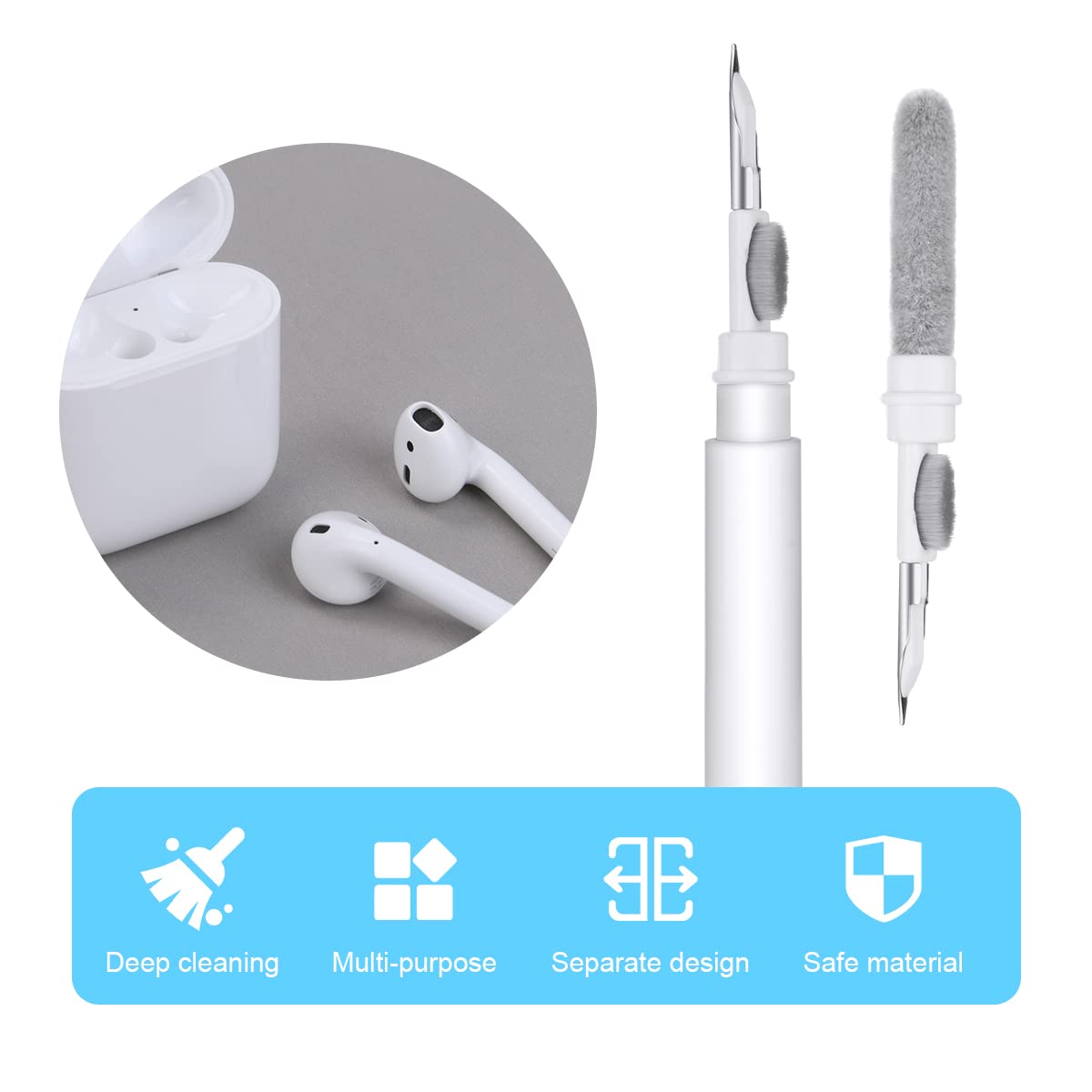 Vicloon Nettoyeur Airpods,3 in 1Kit Nettoyage pour AirPods avec Brosse en Microfibre Douce pour Écouteurs Bluetooth Appareil Photo/Port Téléphone Phone