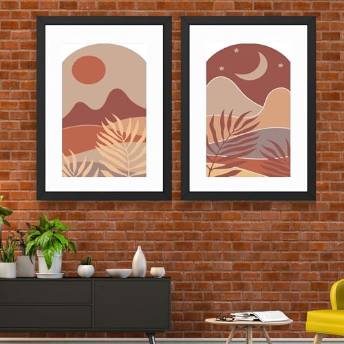 Image of CRAFT QUEST Wall Art Decor Paintings | Set of 2 BOHO Wall Art Frames for Home Decoration | Ideal for Living Room, Bedroom & Office (Black, 10 X 13 Inches Each Frame)