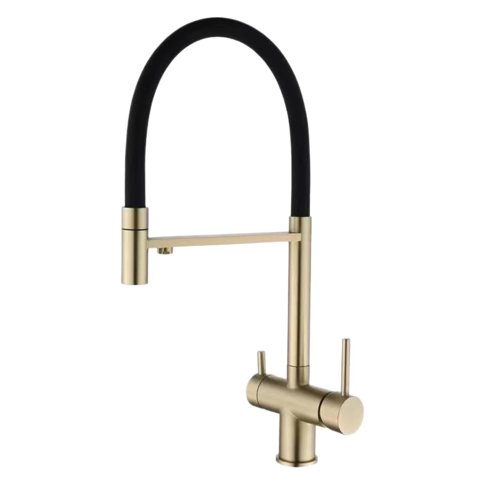 3 Way Kitchen Faucet Pull Out Swivel 2 Handles Hot and Cold Water Brass Kitchen Sink Mixer Faucet 3 Way-Brushed Gold