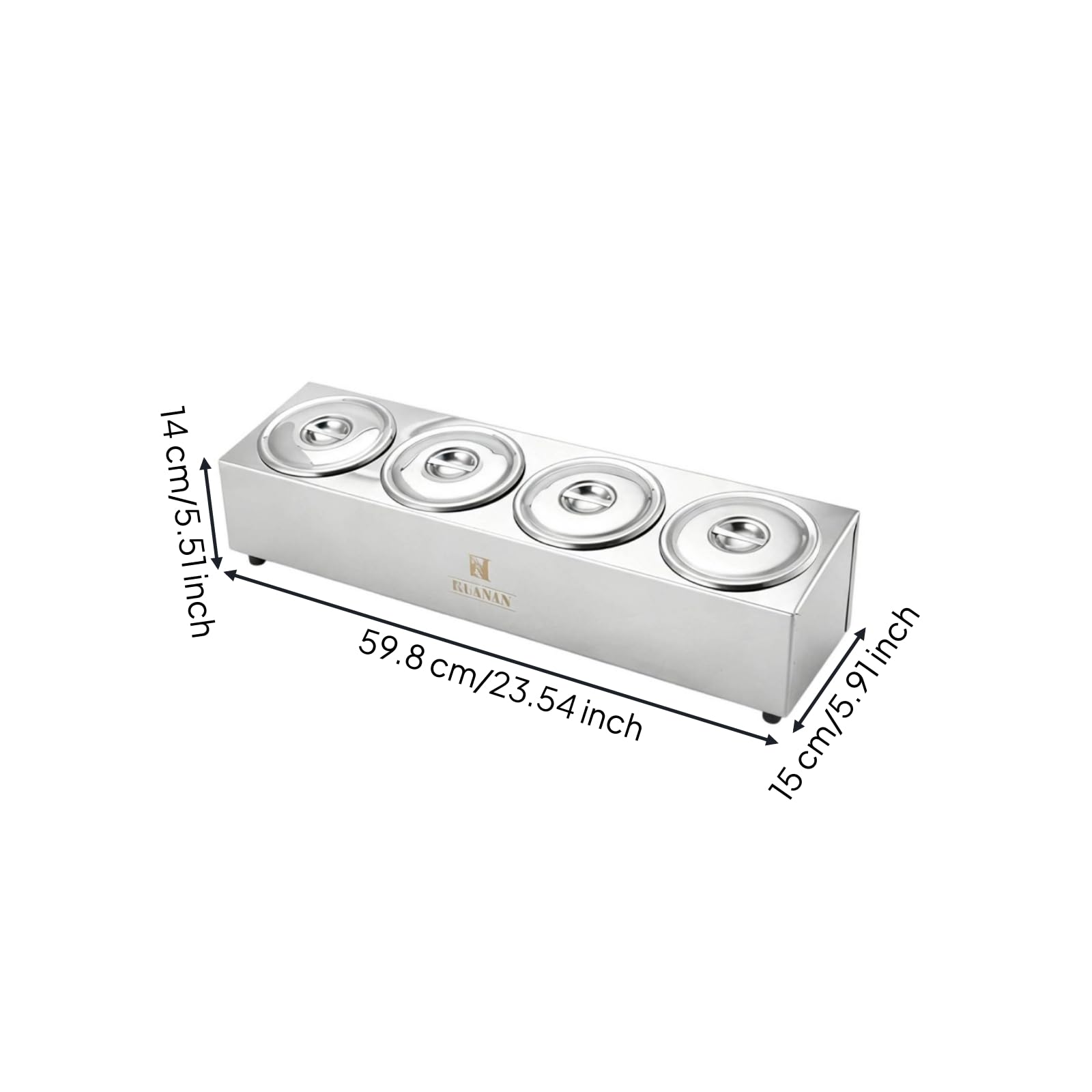 Boîte à Condiments avec Quatre Coupelles En Acier Inoxydable Boîte Compartimentée Compact Récipient Alimentaire avec Couvercle pour Traiteurs, Buffet, Single Row B