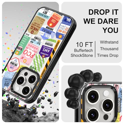 MOSNOVO Case for iPhone 15 Pro, [10ft 4X Military-Grade Drop Protection] Durable & Shockproof Phone Case Cover Design for iPhone 15 Pro - Air Ticket Labels - Clear Black by MOSNOVO - Image 5