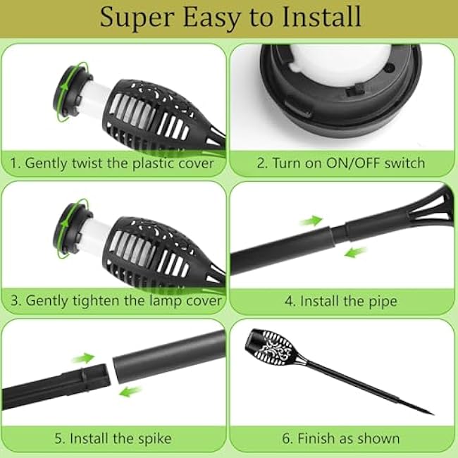 Solar Flame Lights Outdoor, 6 Pack Solar Torch Light with Flickering Flame for Garden Decor - Waterproof 12 Led Torches for Outside, Yard Lights Halloween for Lawn Patio Pathway Lighting