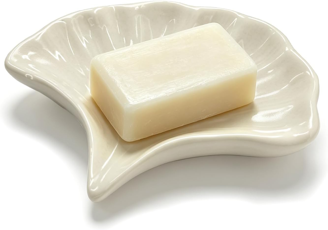 Ceramic Seashell Soap Holder, Self-Draining Tray, Small Elegant (Green)